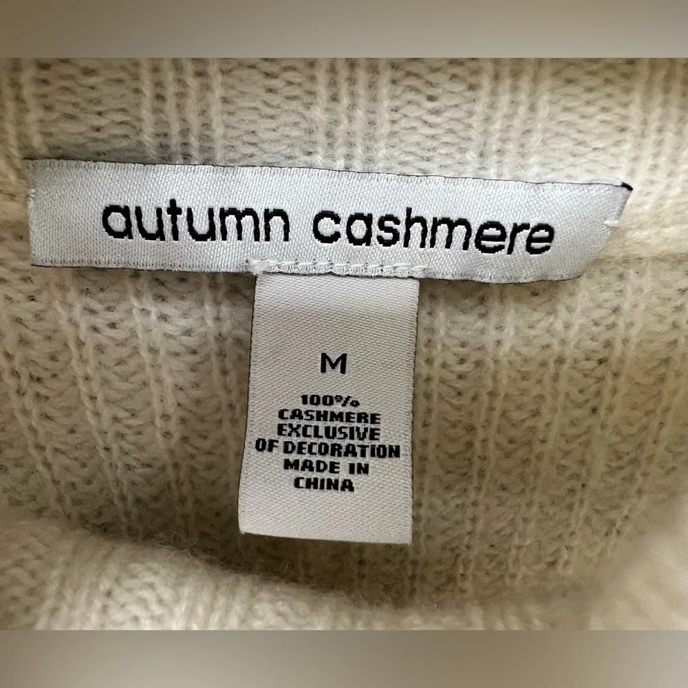 Autumn Cashmere Cream Turtleneck Sweater-‎ Pearls woven in, Medium